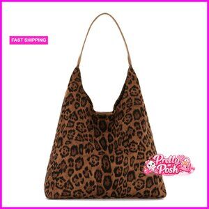 Large Leopard Print Hobo Shoulder Bag Tote with Magnetic Closure